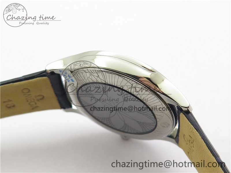 Ladies’ De Ville Trésor Diamond SS 3AF 1:1 Best Edition Black MOP Dial On Black Leather Strap Swiss Quartz