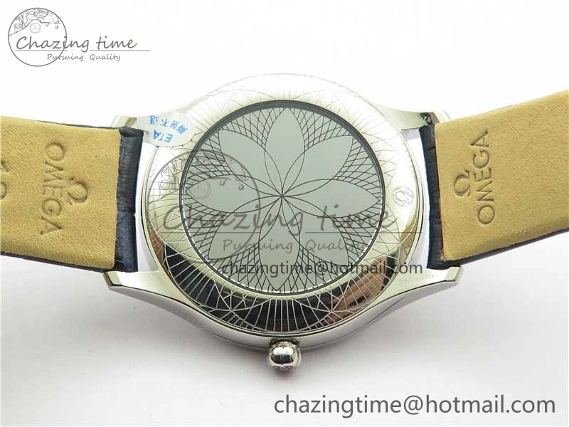 Ladies’ De Ville Trésor Diamond SS 3AF 1:1 Best Edition Black MOP Dial On Black Leather Strap Swiss Quartz