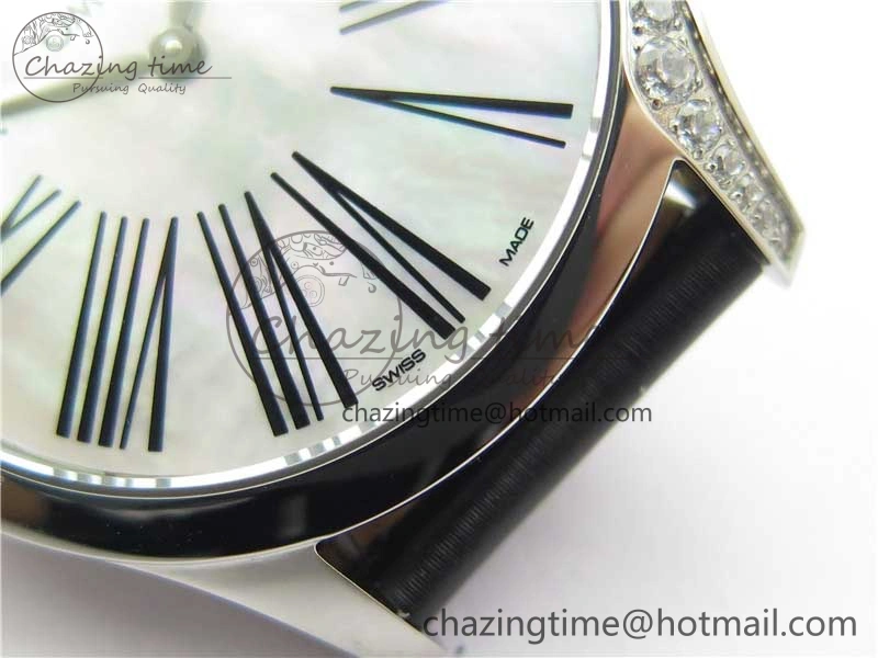 Ladies’ De Ville Trésor Diamond SS 3AF 1:1 Best Edition White Dial Black Markers On Black fabric strap Swiss Quartz