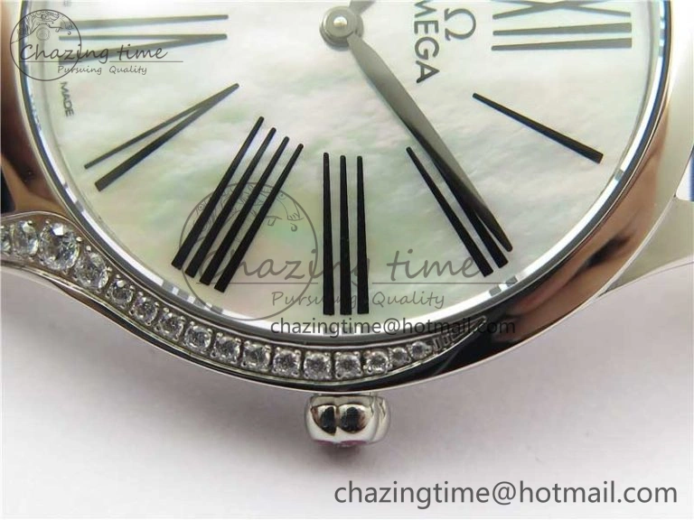 Ladies’ De Ville Trésor Diamond SS 3AF 1:1 Best Edition White Dial Black Markers On Black fabric strap Swiss Quartz