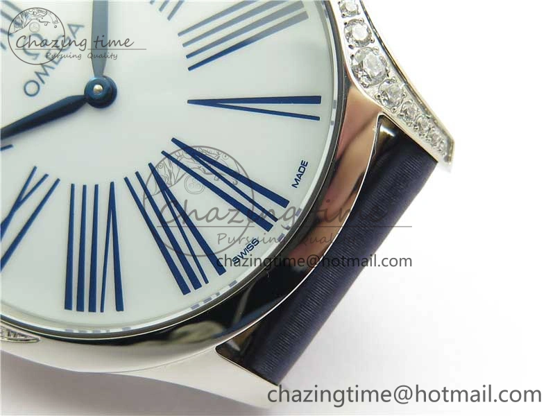 Ladies’ De Ville Trésor Diamond SS 3AF 1:1 Best Edition White Dial On Blue Fabric Strap Swiss Quartz