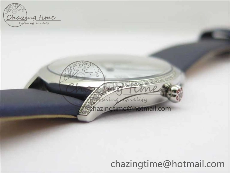 Ladies’ De Ville Trésor Diamond SS 3AF 1:1 Best Edition White Dial On Blue Fabric Strap Swiss Quartz