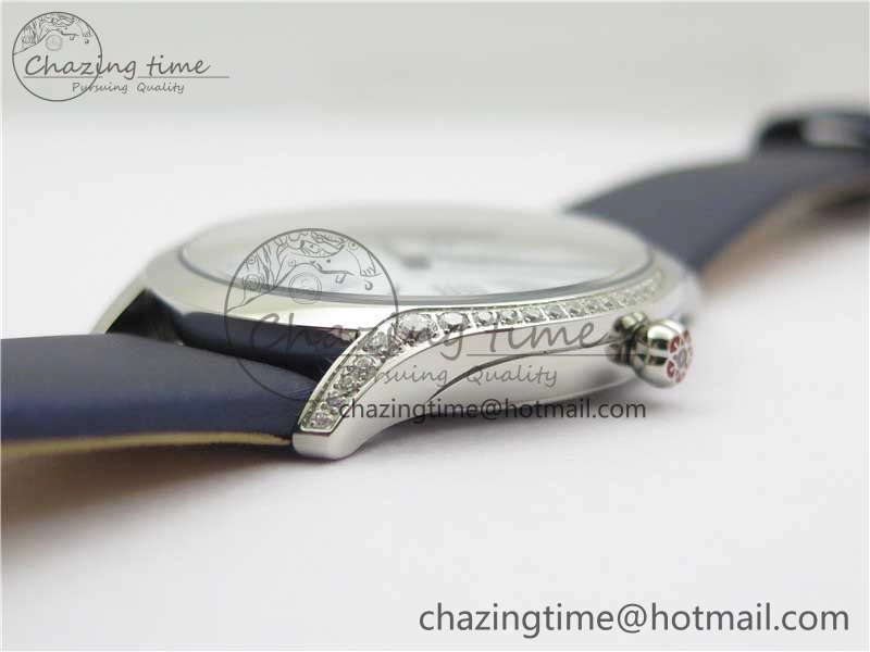 Ladies’ De Ville Trésor Diamond SS 3AF 1:1 Best Edition White Dial On Blue Fabric Strap Swiss Quartz