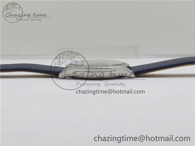 Ladies’ De Ville Trésor Diamond SS 3AF 1:1 Best Edition White Dial On Blue Fabric Strap Swiss Quartz
