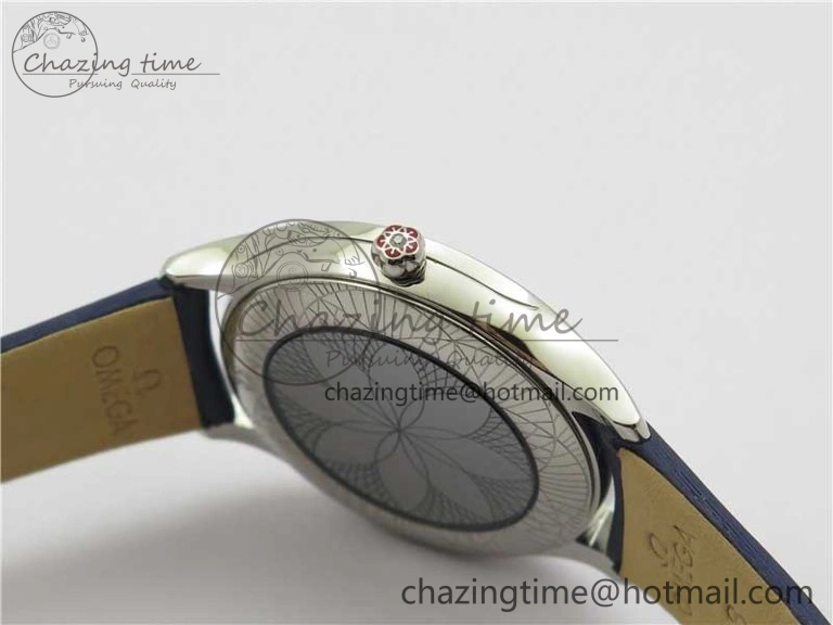 Ladies’ De Ville Trésor Diamond SS 3AF 1:1 Best Edition White Dial On Blue Fabric Strap Swiss Quartz