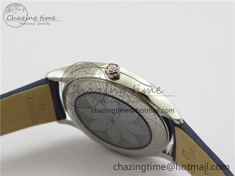 Ladies’ De Ville Trésor Diamond SS 3AF 1:1 Best Edition White Dial On Blue Fabric Strap Swiss Quartz