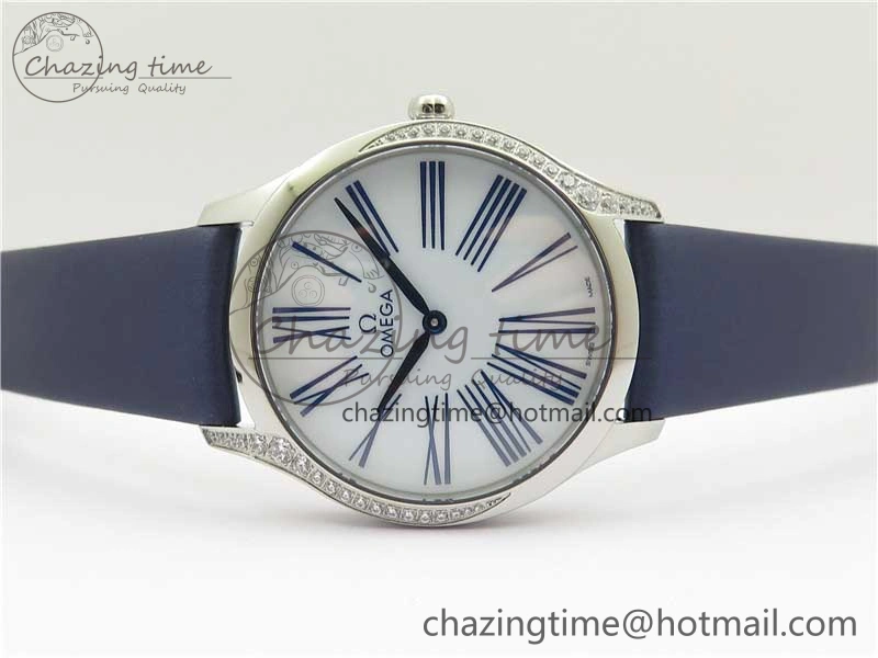 Ladies’ De Ville Trésor Diamond SS 3AF 1:1 Best Edition White Dial On Blue Fabric Strap Swiss Quartz