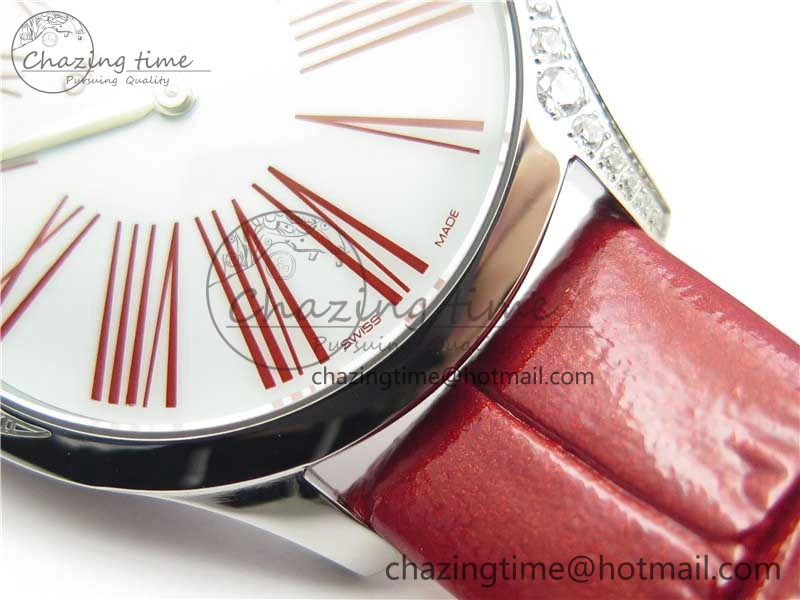 Ladies’ De Ville Trésor Diamond SS 3AF 1:1 Best Edition White Dial On Red Leather Strap Swiss Quartz