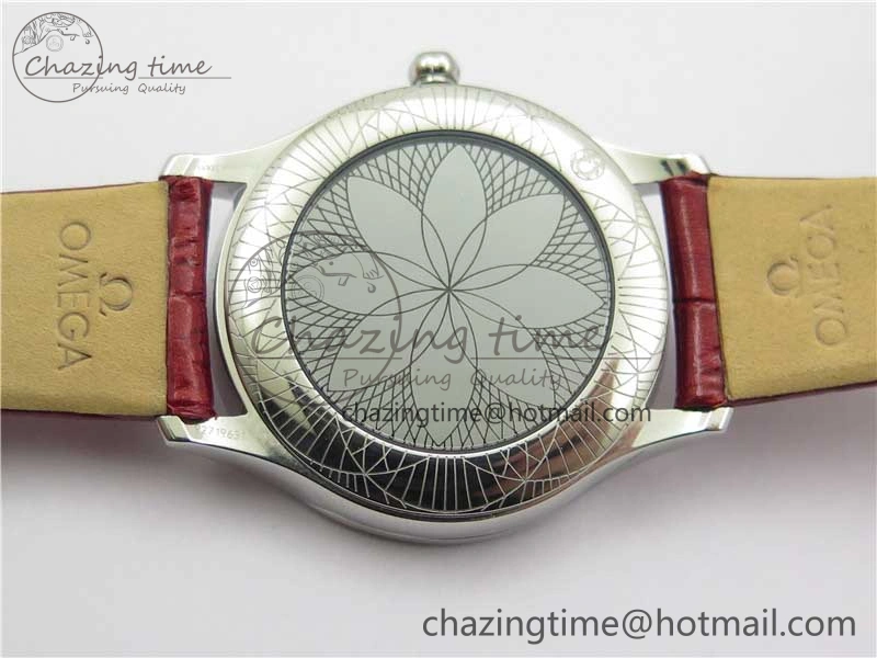 Ladies’ De Ville Trésor Diamond SS 3AF 1:1 Best Edition White Dial On Red Leather Strap Swiss Quartz