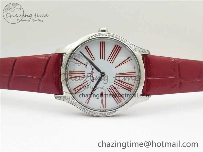 Ladies’ De Ville Trésor Diamond SS 3AF 1:1 Best Edition White Dial On Red Leather Strap Swiss Quartz