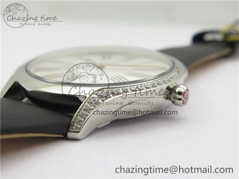 Ladies’ De Ville Trésor Diamond SS 3AF 1:1 Best Edition White MOP Dial RG Markers On Black Fabric strap Swiss Quartz
