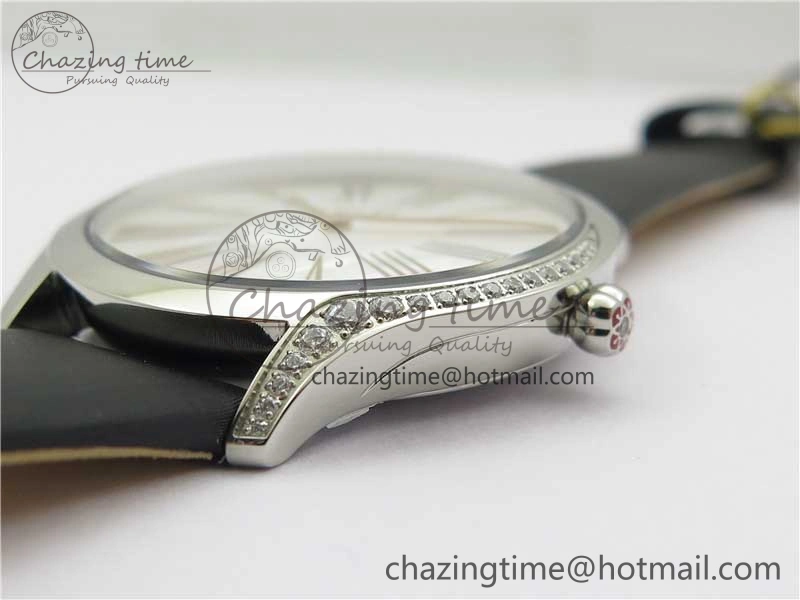 Ladies’ De Ville Trésor Diamond SS 3AF 1:1 Best Edition White MOP Dial RG Markers On Black Fabric strap Swiss Quartz