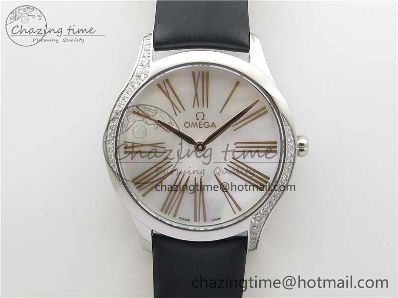 Ladies’ De Ville Trésor Diamond SS 3AF 1:1 Best Edition White MOP Dial RG Markers On Black Fabric strap Swiss Quartz