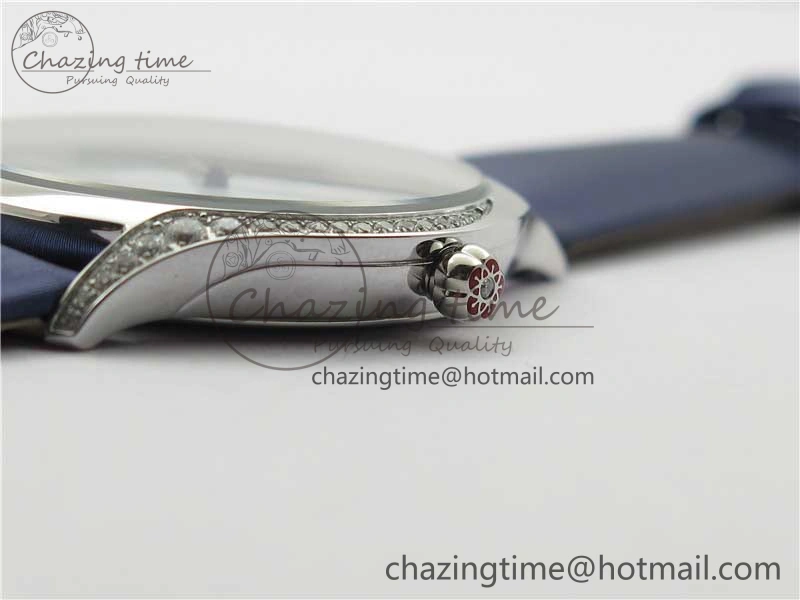 Ladies’ De Ville Trésor Diamond White Dial Blue Fabric Watch OXF 1:1 Best Edition Swiss Quartz