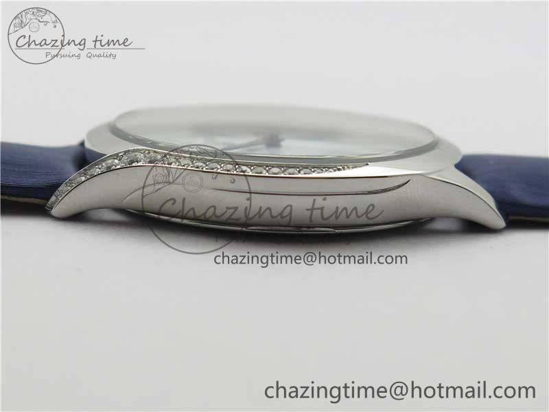 Ladies’ De Ville Trésor Diamond White Dial Blue Fabric Watch OXF 1:1 Best Edition Swiss Quartz