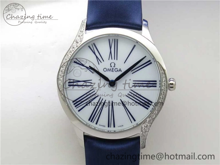 Ladies’ De Ville Trésor Diamond White Dial Blue Fabric Watch OXF 1:1 Best Edition Swiss Quartz
