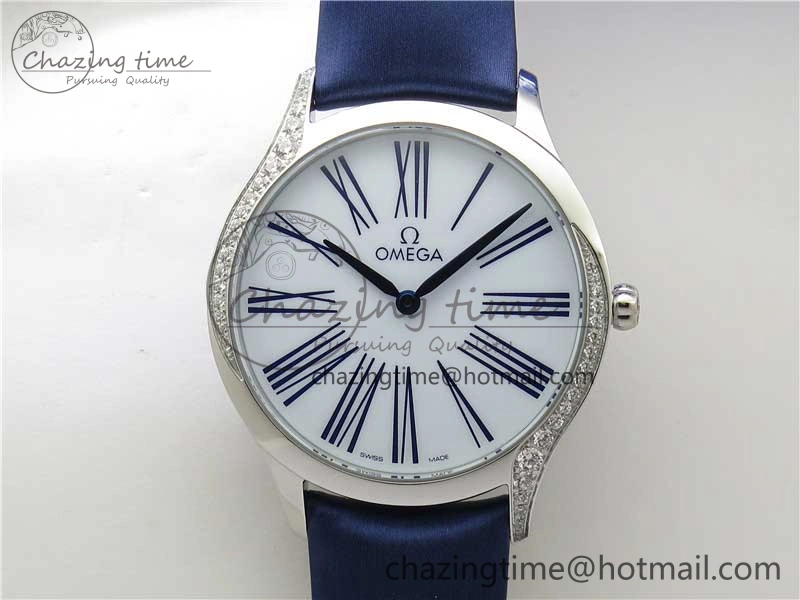 Ladies’ De Ville Trésor Diamond White Dial Blue Fabric Watch OXF 1:1 Best Edition Swiss Quartz