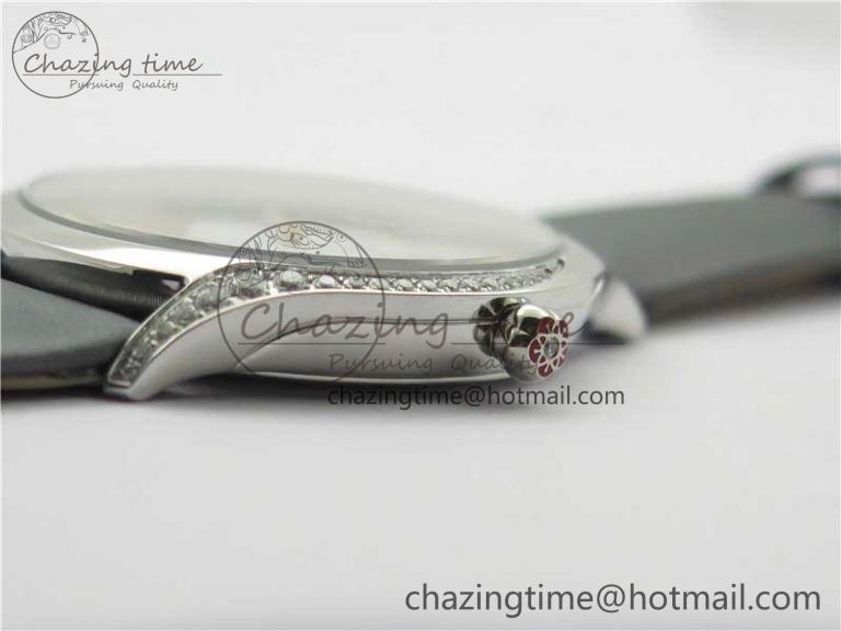 Ladies’ De Ville Trésor Diamond White Dial Gray Fabric Watch OXF 1:1 Best Edition Swiss Quartz