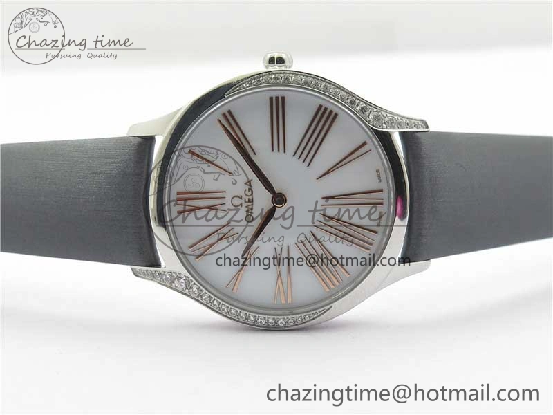 Ladies’ De Ville Trésor Diamond White Dial Gray Fabric Watch OXF 1:1 Best Edition Swiss Quartz