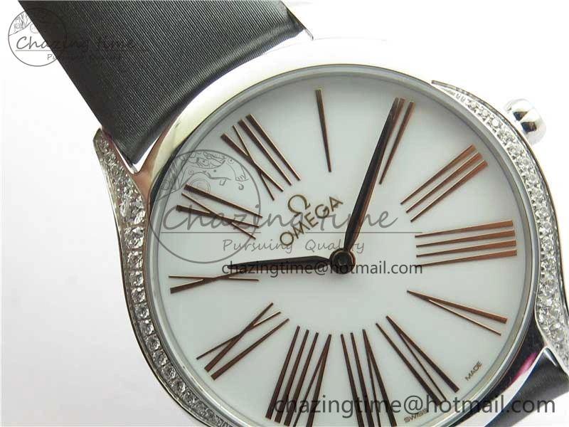 Ladies’ De Ville Trésor Diamond White Dial Gray Fabric Watch OXF 1:1 Best Edition Swiss Quartz