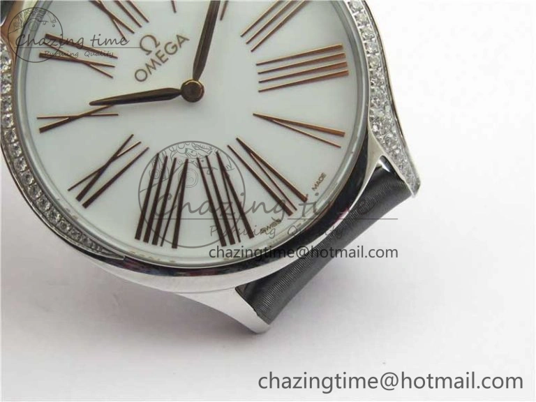 Ladies’ De Ville Trésor Diamond White Dial Gray Fabric Watch OXF 1:1 Best Edition Swiss Quartz