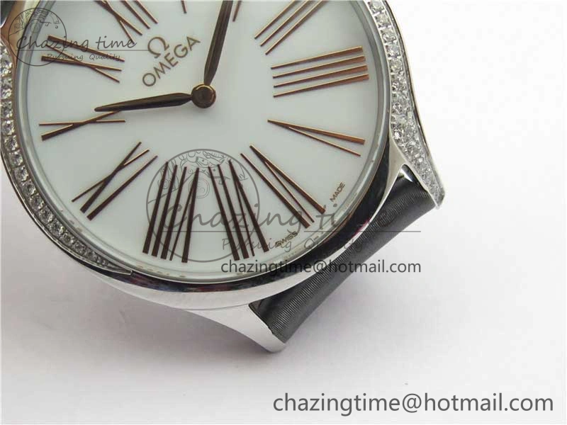 Ladies’ De Ville Trésor Diamond White Dial Gray Fabric Watch OXF 1:1 Best Edition Swiss Quartz