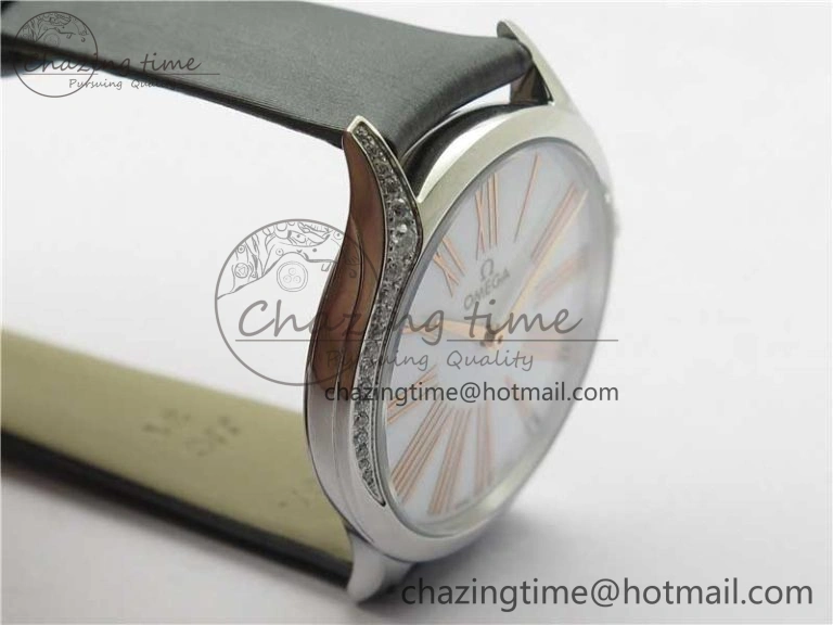 Ladies’ De Ville Trésor Diamond White Dial Gray Fabric Watch OXF 1:1 Best Edition Swiss Quartz