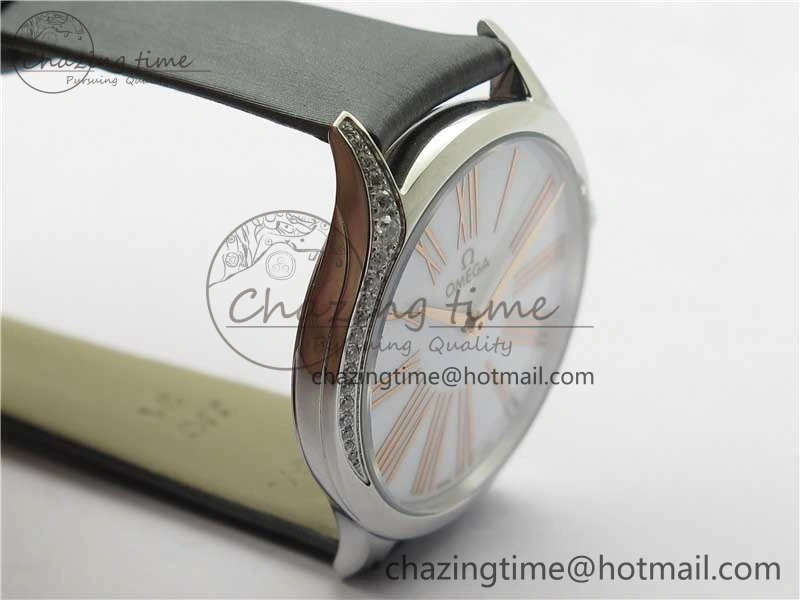 Ladies’ De Ville Trésor Diamond White Dial Gray Fabric Watch OXF 1:1 Best Edition Swiss Quartz