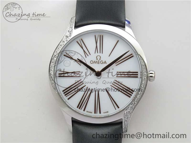 Ladies’ De Ville Trésor Diamond White Dial Gray Fabric Watch OXF 1:1 Best Edition Swiss Quartz