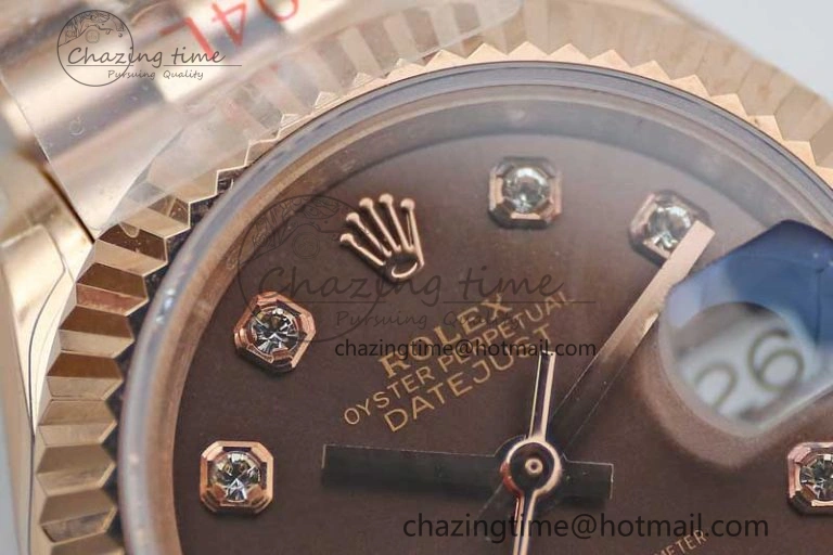 Lady DateJust 28 RG TWF 1:1 Best Edition Brown Dial Diamonds Markers on Jubilee Bracelet NH05