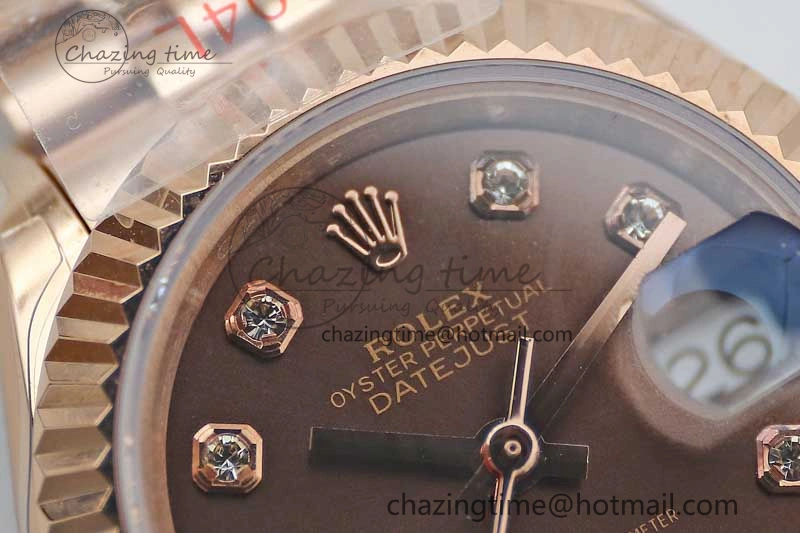 Lady DateJust 28 RG TWF 1:1 Best Edition Brown Dial Diamonds Markers on Jubilee Bracelet NH05