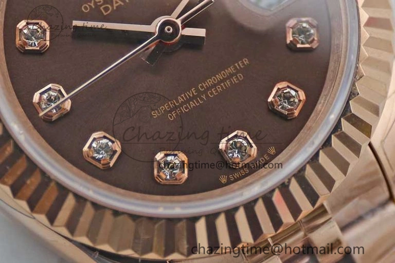 Lady DateJust 28 RG TWF 1:1 Best Edition Brown Dial Diamonds Markers on Jubilee Bracelet NH05