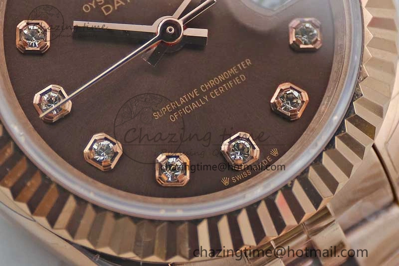 Lady DateJust 28 RG TWF 1:1 Best Edition Brown Dial Diamonds Markers on Jubilee Bracelet NH05