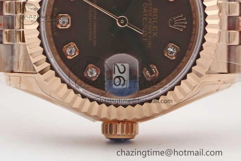 Lady DateJust 28 RG TWF 1:1 Best Edition Brown Dial Diamonds Markers on Jubilee Bracelet NH05