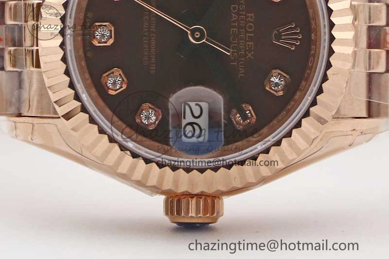 Lady DateJust 28 RG TWF 1:1 Best Edition Brown Dial Diamonds Markers on Jubilee Bracelet NH05