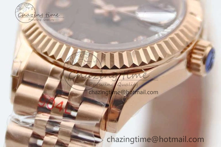 Lady DateJust 28 RG TWF 1:1 Best Edition Brown Dial Diamonds Markers on Jubilee Bracelet NH05