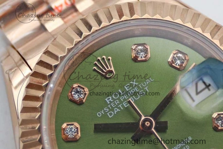 Lady DateJust 28 RG TWF 1:1 Best Edition Green Dial Diamonds Markers on Jubilee Bracelet NH05