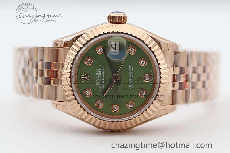 Lady DateJust 28 RG TWF 1:1 Best Edition Green Dial Diamonds Markers on Jubilee Bracelet NH05
