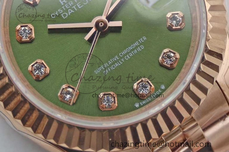 Lady DateJust 28 RG TWF 1:1 Best Edition Green Dial Diamonds Markers on Jubilee Bracelet NH05