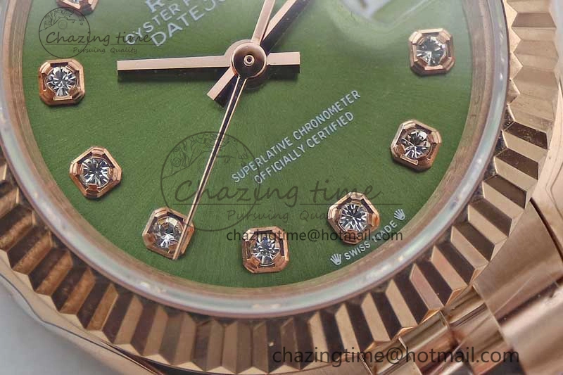 Lady DateJust 28 RG TWF 1:1 Best Edition Green Dial Diamonds Markers on Jubilee Bracelet NH05