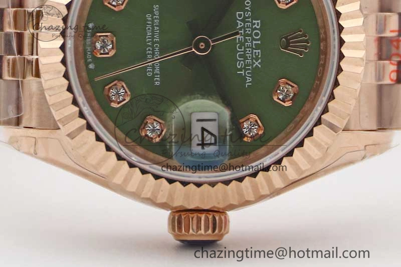 Lady DateJust 28 RG TWF 1:1 Best Edition Green Dial Diamonds Markers on Jubilee Bracelet NH05