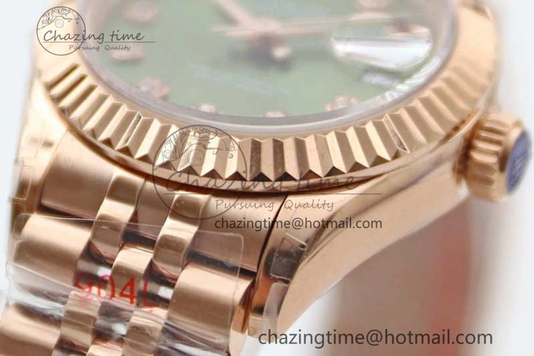 Lady DateJust 28 RG TWF 1:1 Best Edition Green Dial Diamonds Markers on Jubilee Bracelet NH05
