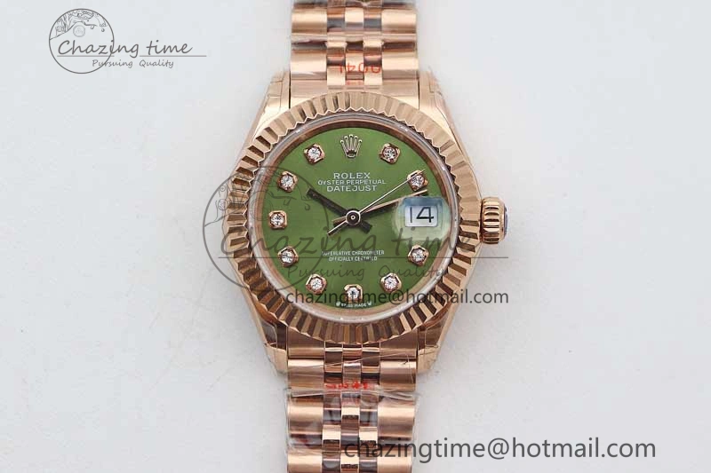 Lady DateJust 28 RG TWF 1:1 Best Edition Green Dial Diamonds Markers on Jubilee Bracelet NH05