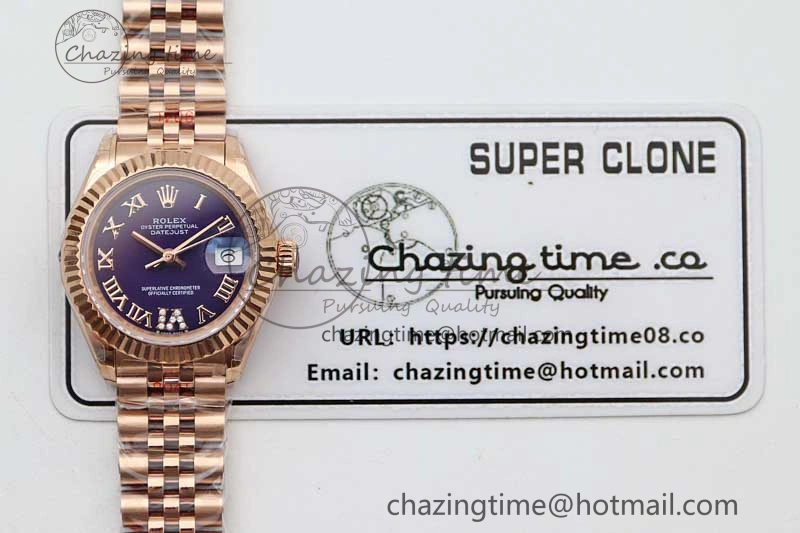 Lady DateJust 28 RG TWF 1:1 Best Edition Purple Dial Roman Markers on Jubilee Bracelet NH05