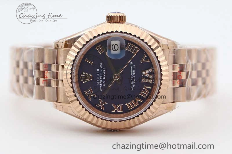 Lady DateJust 28 RG TWF 1:1 Best Edition Purple Dial Roman Markers on Jubilee Bracelet NH05