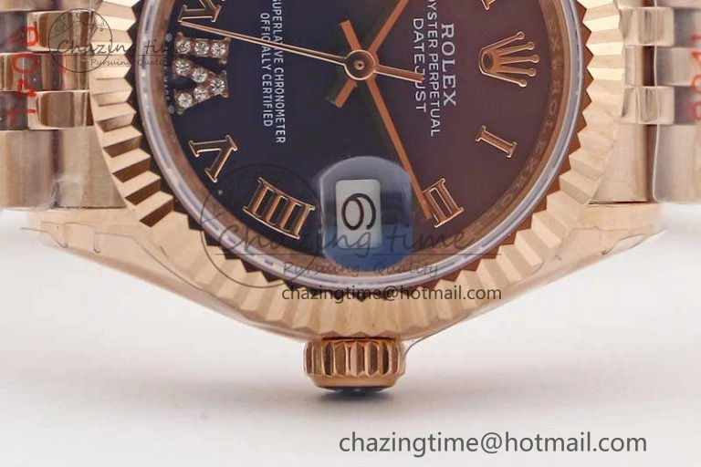 Lady DateJust 28 RG TWF 1:1 Best Edition Purple Dial Roman Markers on Jubilee Bracelet NH05