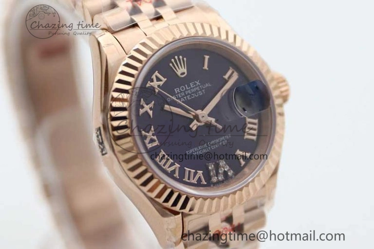 Lady DateJust 28 RG TWF 1:1 Best Edition Purple Dial Roman Markers on Jubilee Bracelet NH05