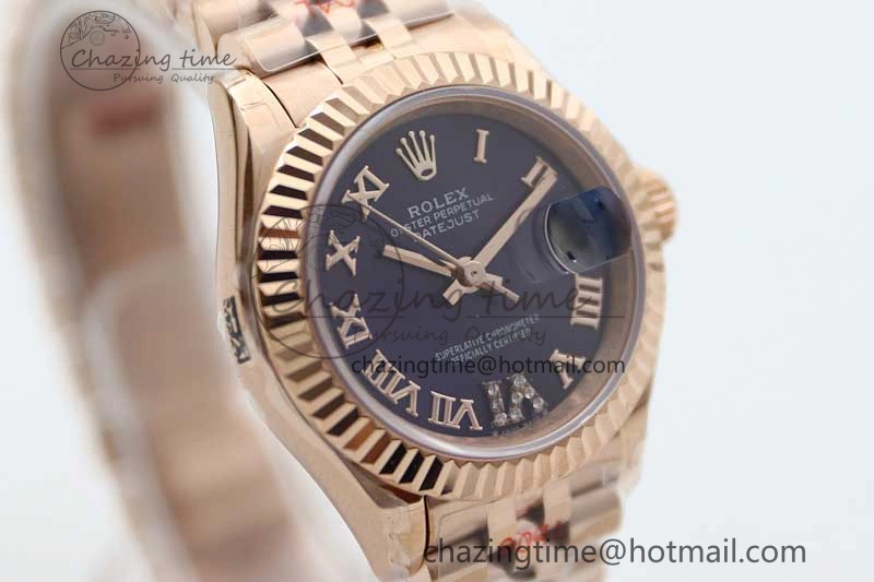 Lady DateJust 28 RG TWF 1:1 Best Edition Purple Dial Roman Markers on Jubilee Bracelet NH05
