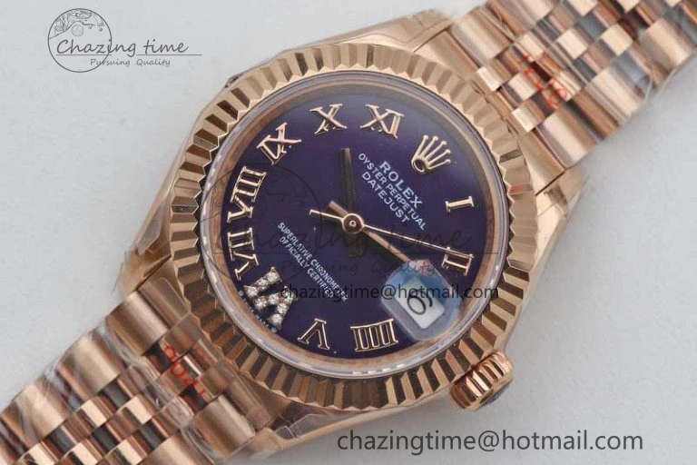 Lady DateJust 28 RG TWF 1:1 Best Edition Purple Dial Roman Markers on Jubilee Bracelet NH05