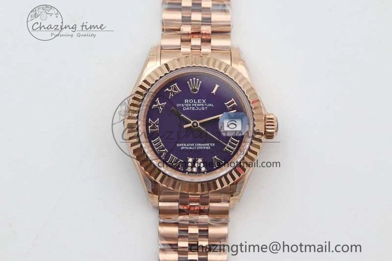 Lady DateJust 28 RG TWF 1:1 Best Edition Purple Dial Roman Markers on Jubilee Bracelet NH05